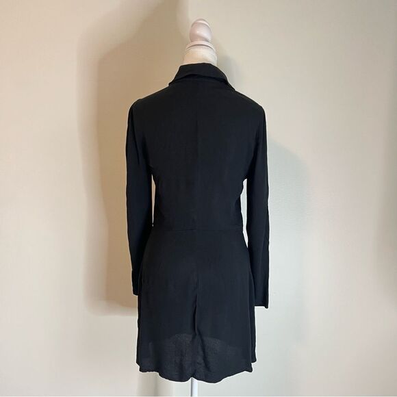 Reformation Hugh Black Collared Long Sleeve Mini Dress Gold Button Down Size 8 - Picture 8 of 10